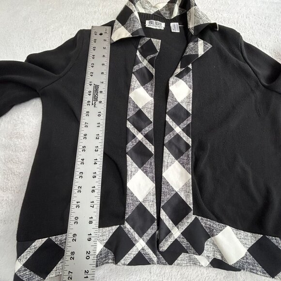 Bill Blass Womens Black White Diamond Check Cropped Knit Cardigan Sweater Small - Picture 7 of 7